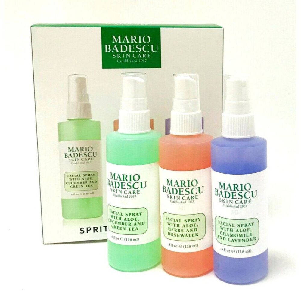 Mario Badescu Spritz Mist Glow 3x Set Facial Spray Hydrating Refreshing Soothing